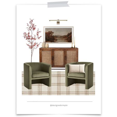 Affordable furniture, green velvet chairs, and vintage inspired art for the tv - perfect for a neutral and moody  living room design! 

Fall decor, simple fall decorating, living room fall colors, fall design 

#LTKSeasonal #LTKstyletip #LTKhome