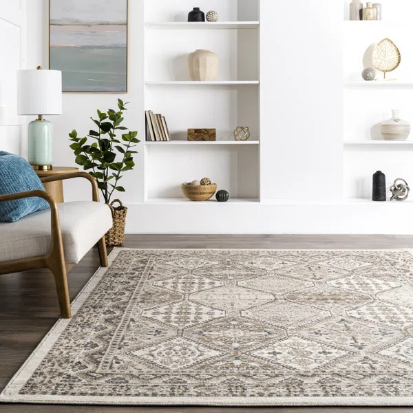 Holden Traditional Tiled Power Loom Performance Beige/Cream/Gray Rug | Wayfair North America