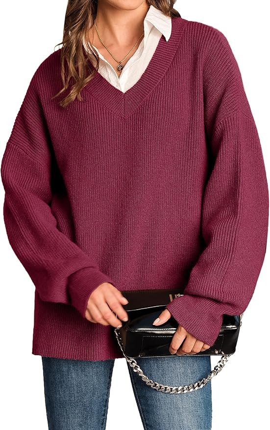 Arach&Cloz Women's Wool Blend Oversized V Neck Casual Sweaters 2025 | Amazon (US)