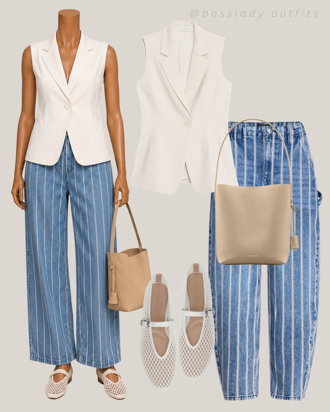 Giving off effortless boss energy on repeat

Tags: sleeveless blazer outfit, striped wide leg jeans, tan bucket bag, mary jane flats outfit, spring work outfit, business casual outfit, neutral outfit inspo, white blazer outfit

#LTKshoes #LTKstyletip #LTKsummer