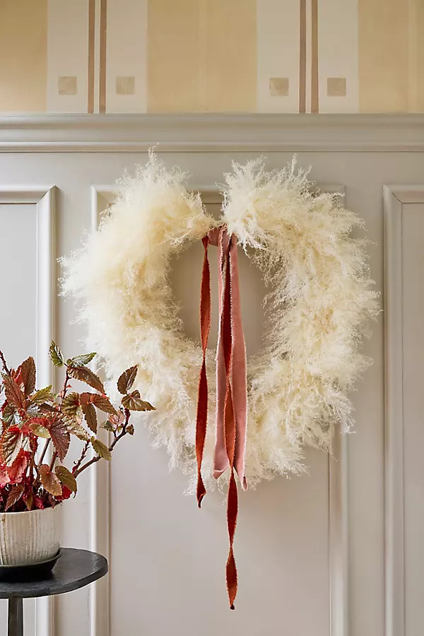 Ivory Pampas Grass Heart Wreath | Anthropologie (US)