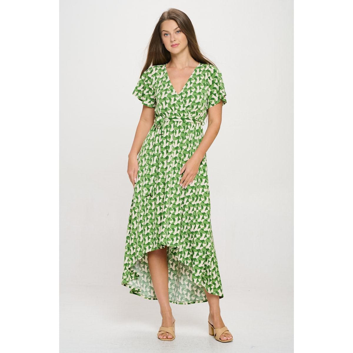 WEST K Women's Georgia Faux-Wrap Maxi Dress with High-Low Hem and Tie Waist - Large - Green Geo | Target