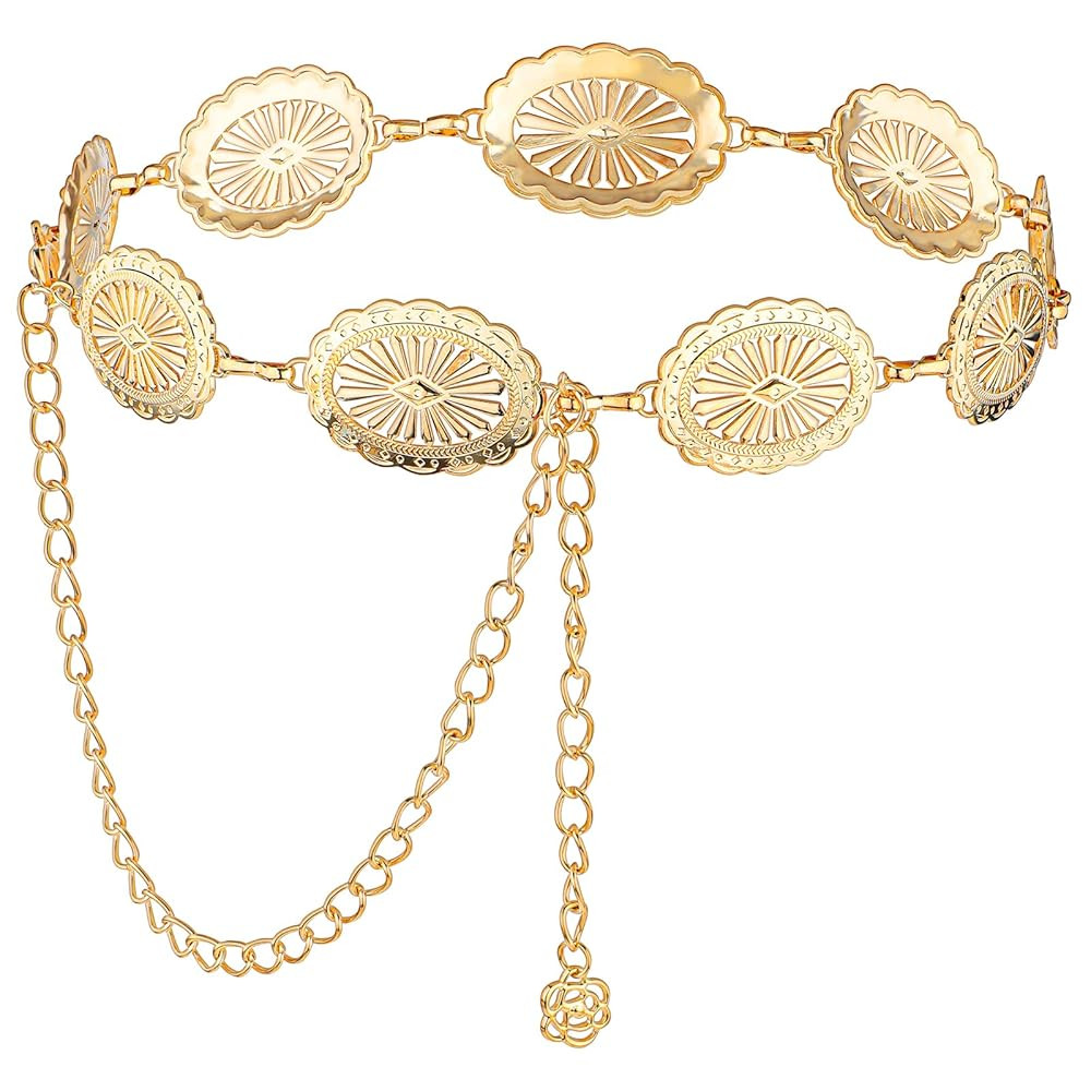 JIEYAO Western Concho Chain Belt, Adjustable Metal Waist Chain, Cowgirl Boho Belts for Women Coun... | Amazon (US)