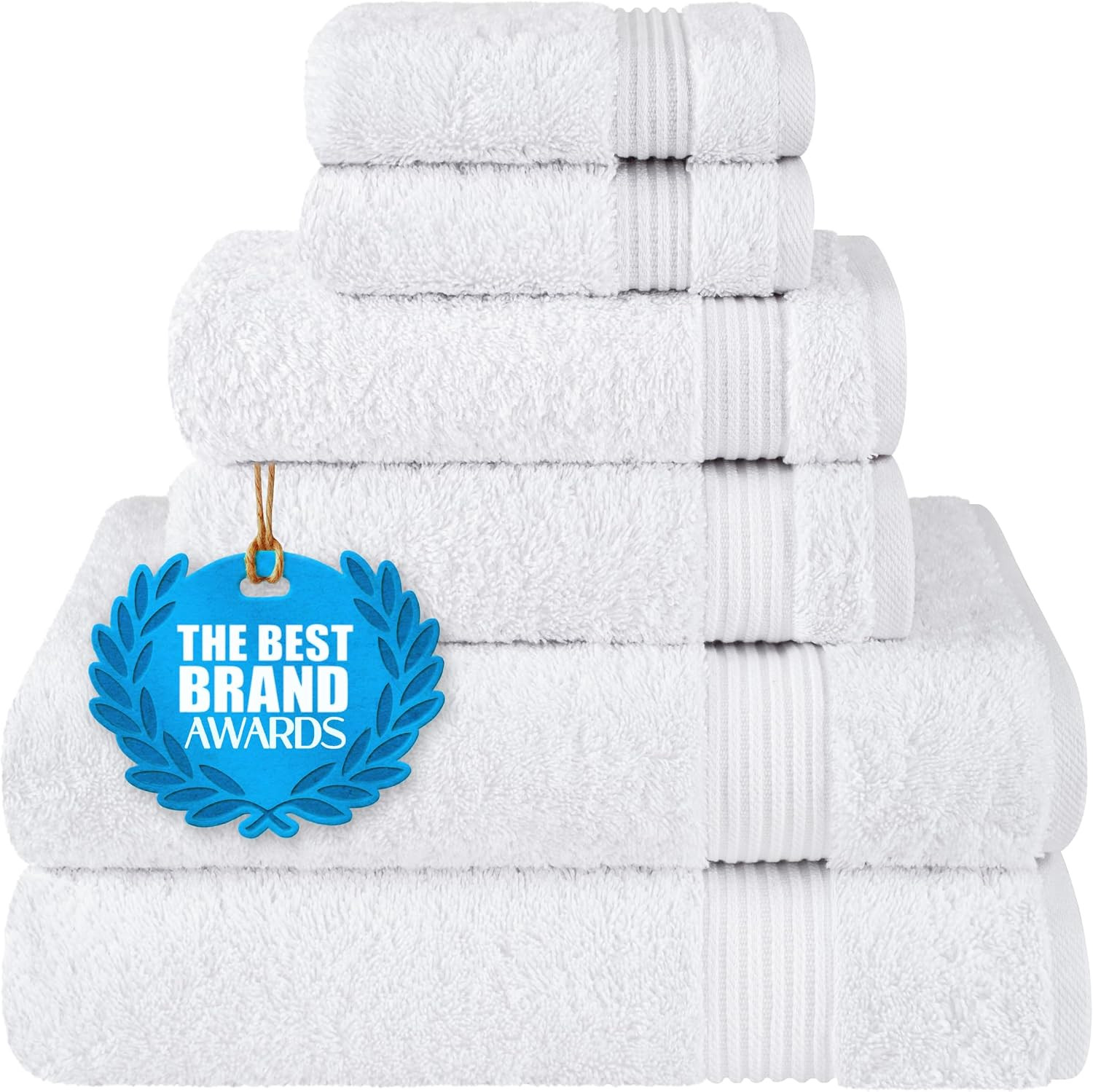 Cotton Paradise 100% Cotton Turkish Towel Set, Soft Absorbent Quick Dry, 6 Piece Towel Set, Snow White | Amazon (US)