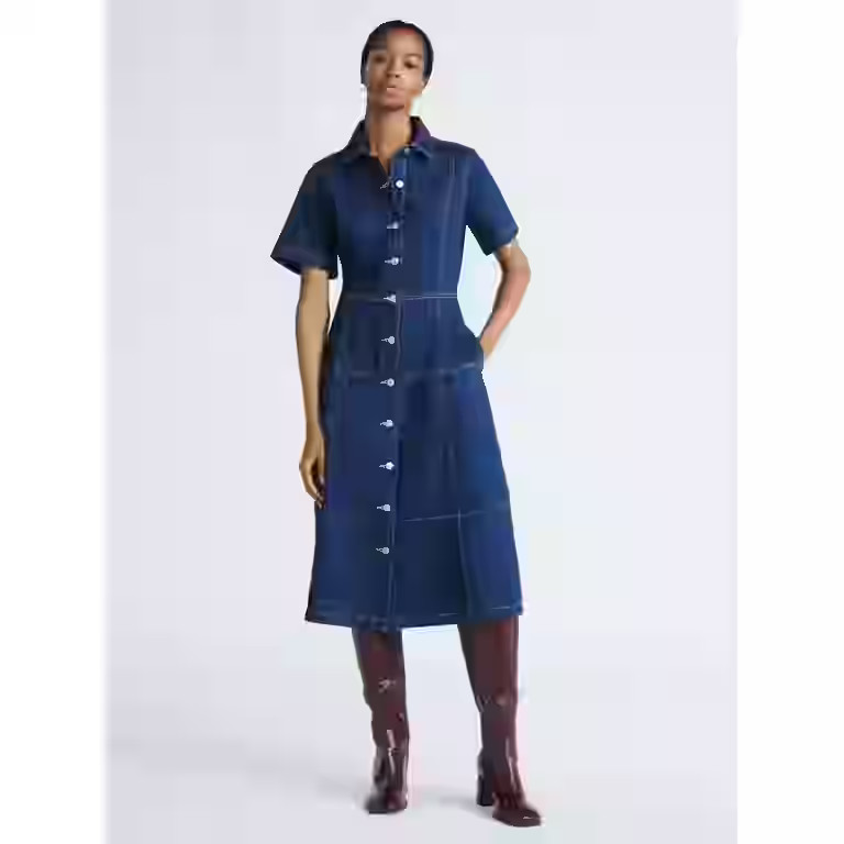 Free Assembly Women's and Women's Plus Button Front Panel Denim Midi Dress with Short Sleeves, Si... | Walmart (US)