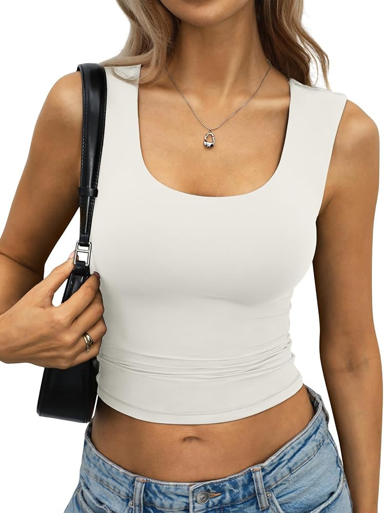 EasyGala Womens Double Lined Crop Tank Top Fitted Scoop Neck Sleeveless Top | Amazon (US)
