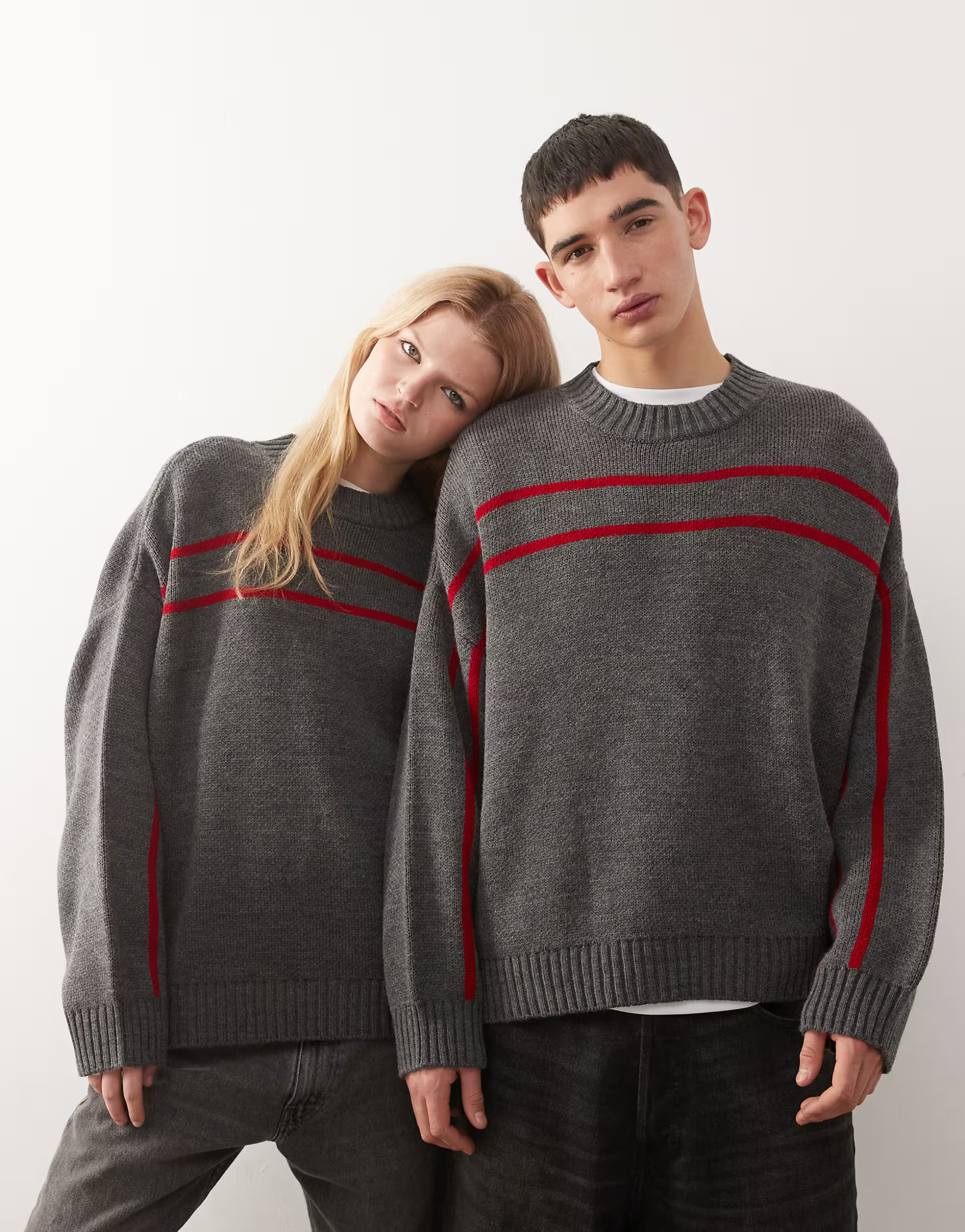 COLLUSION Unisex jumper in grey with red stripe | ASOS (Global)