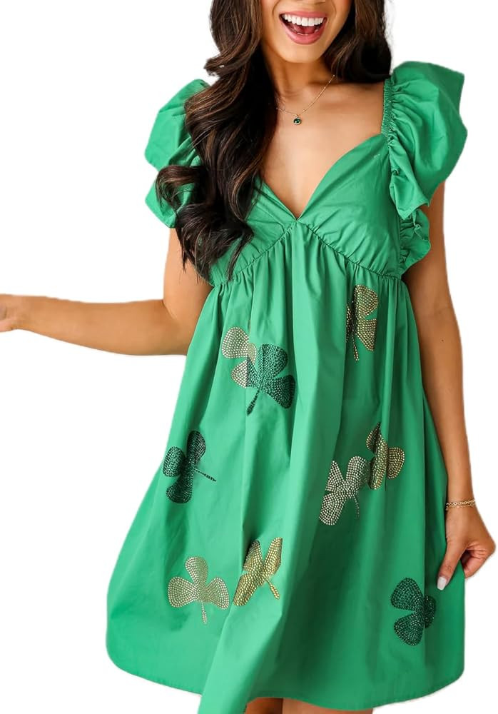 Womens Sequin Patch Babydoll Mini Dress Glitter Sparkle Short Puff Sleeve Tunic Ruffled Tiered Pa... | Amazon (US)