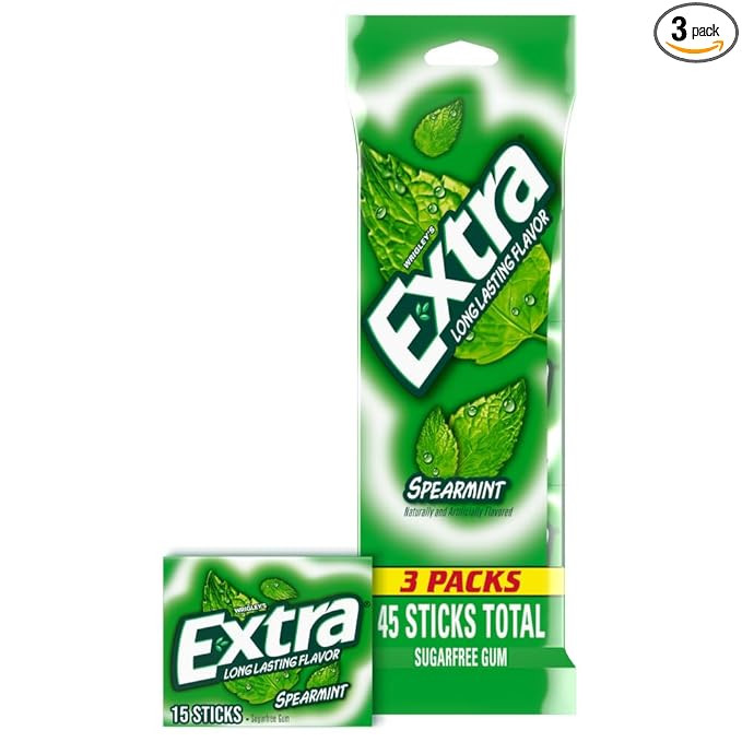 EXTRA Spearmint Sugar Free Gum Back To School Chewing Gum, 3 Pack Bulk Gum (45 Sticks Total) | Amazon (US)