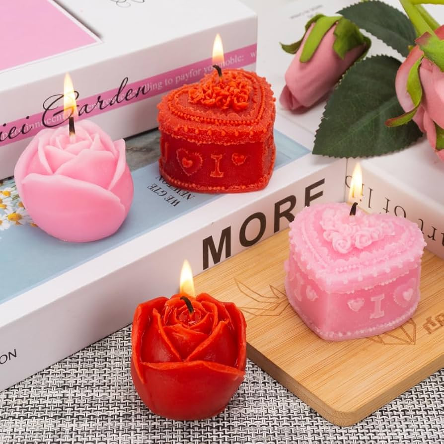 4 Pieces Large Valentine's Day Candles Pink Red Rose Candles Rose Scented Candles Heart Jewelry B... | Amazon (US)