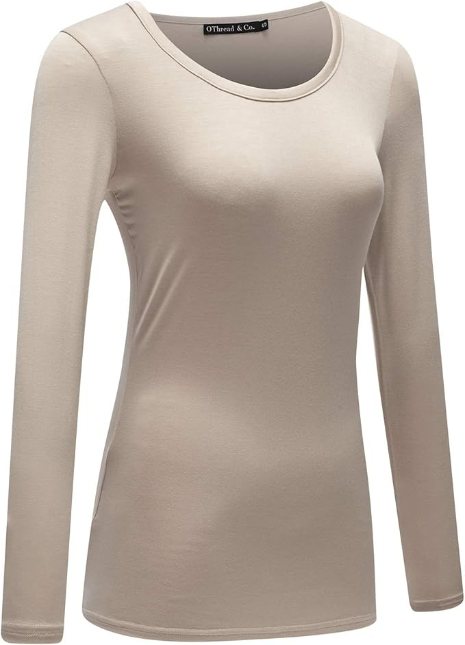 OThread & Co. Women's Long Sleeve T-Shirt Scoop Neck Basic Layer Stretchy Shirts | Amazon (US)