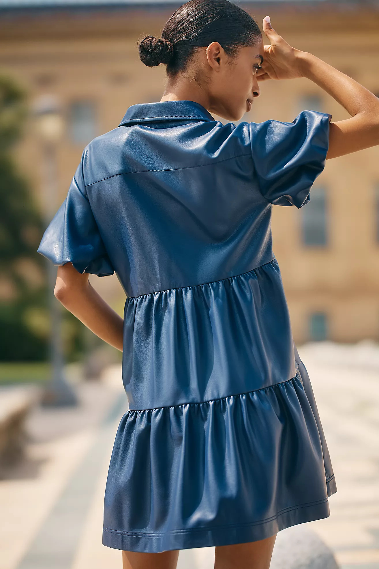 The Bettina Faux Leather Mini Shirt Dress by Maeve | Anthropologie (US)