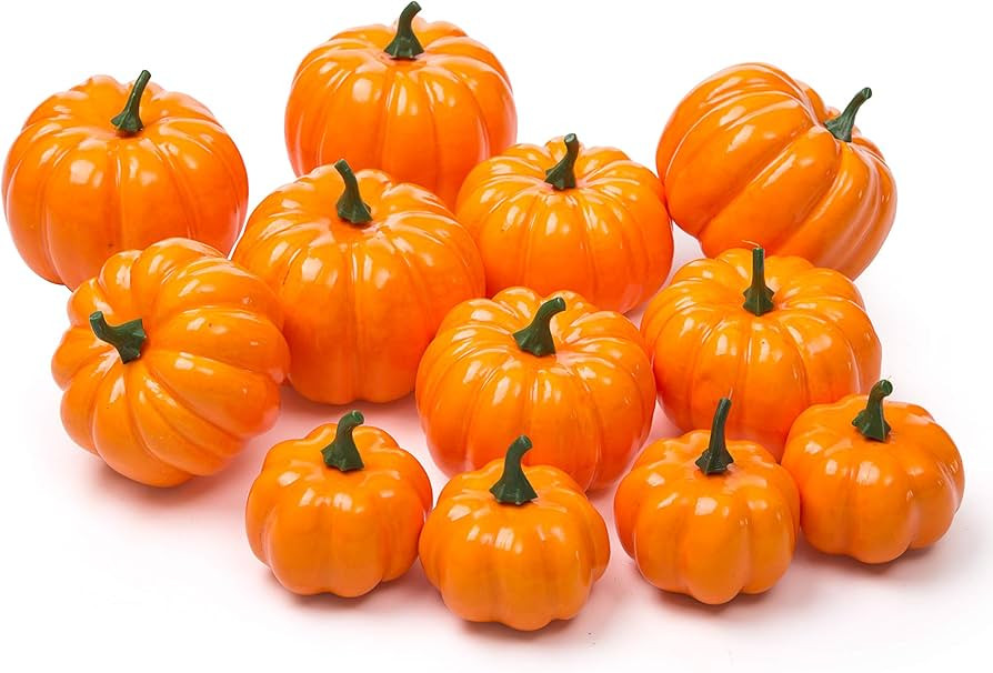 Ogrmar 12 Pack Artificial Assorted Pumpkins, Mini Fake Pumpkins Artificial Vegetables for Hallowe... | Amazon (US)