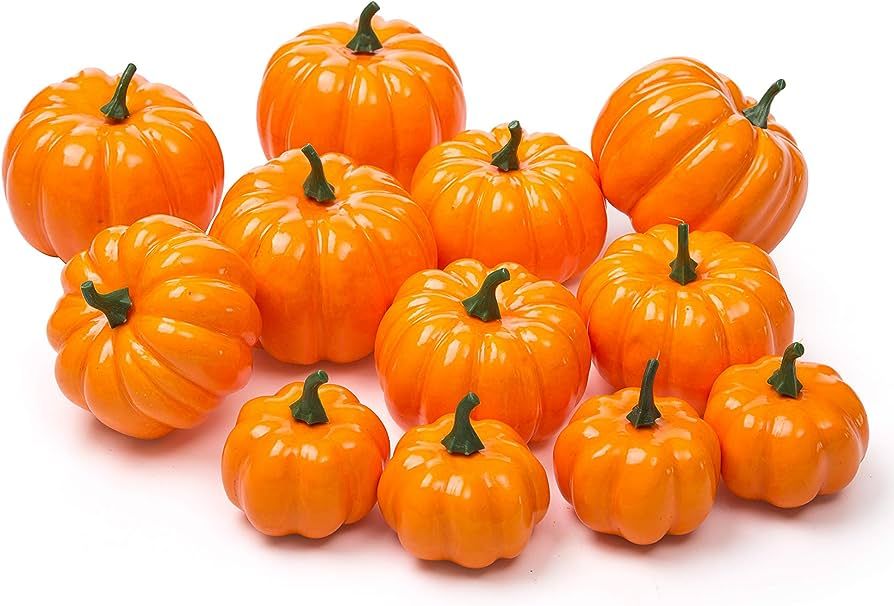 Ogrmar 12 Pack Artificial Assorted Pumpkins, Mini Fake Pumpkins Artificial Vegetables for Hallowe... | Amazon (US)