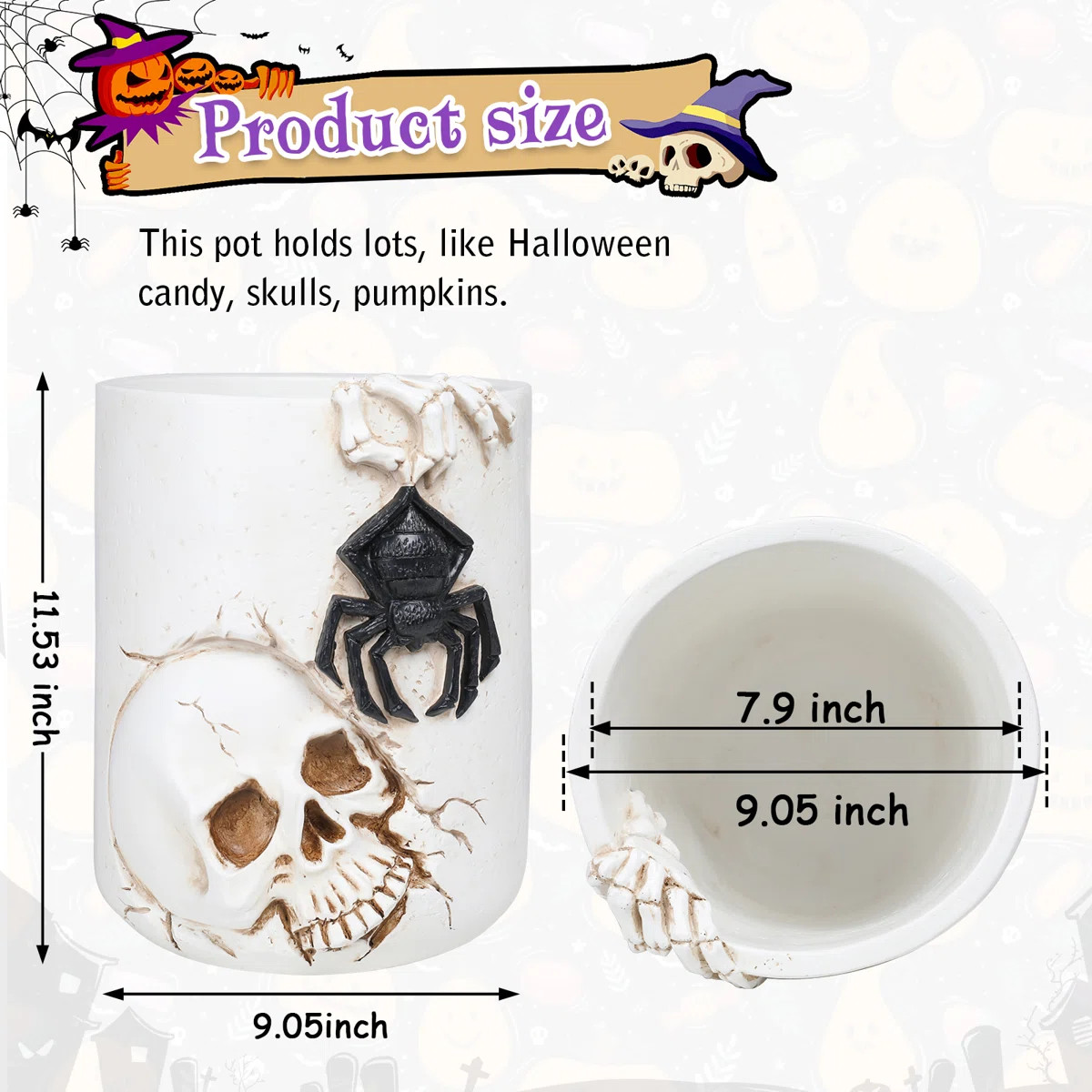 Halloween Resin Decorative Storage Pot With Skull, Spider & Bone - Claw Design \u2013 Large Sized... | Wayfair North America