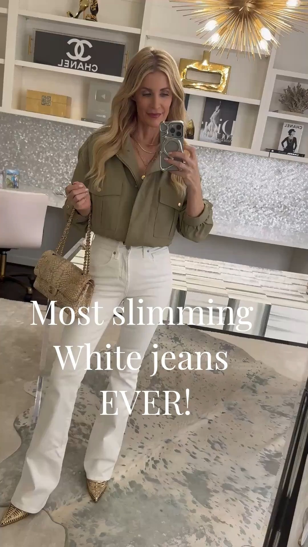 The most slimming white jeans I’ve ever tried 🤍 These are the Veronica Beard Beverly high-waisted skinny flares and they are SO flattering. They hug in all the right places and give you that long, lean, legs-for-days look (trust me on this one 🙌). They run true to size — I’m wearing a 24. I paired them with this lightweight bomber jacket that’s perfect for spring. The champagne gold hardware gives it such a chic, elevated feel ✨ Jacket also runs true to size — I’m in an XS. If you’ve been searching for the perfect pair of white jeans… these are it 🤍 

  

#LTKootd #LTKgrwm #LTKOver40 #LTKgrwm #LTKootd #LTKOver40