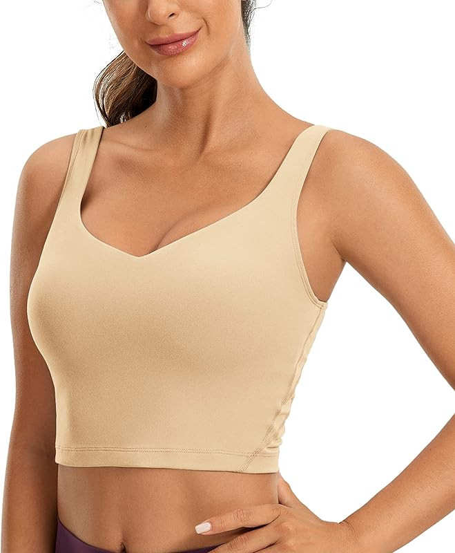 CRZ YOGA Butterluxe Womens V Neck Longline Sports Bra - Padded Workout Crop Tank Top with Built i... | Amazon (US)