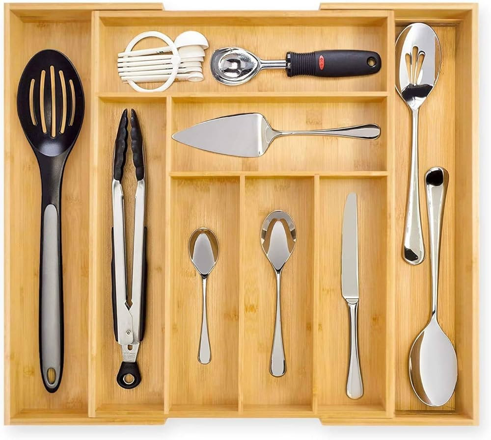Dynamic Gear Premium Bamboo Drawer Organizer, Silverware Organizer, 100% Pure Bamboo, Adjustable ... | Amazon (US)