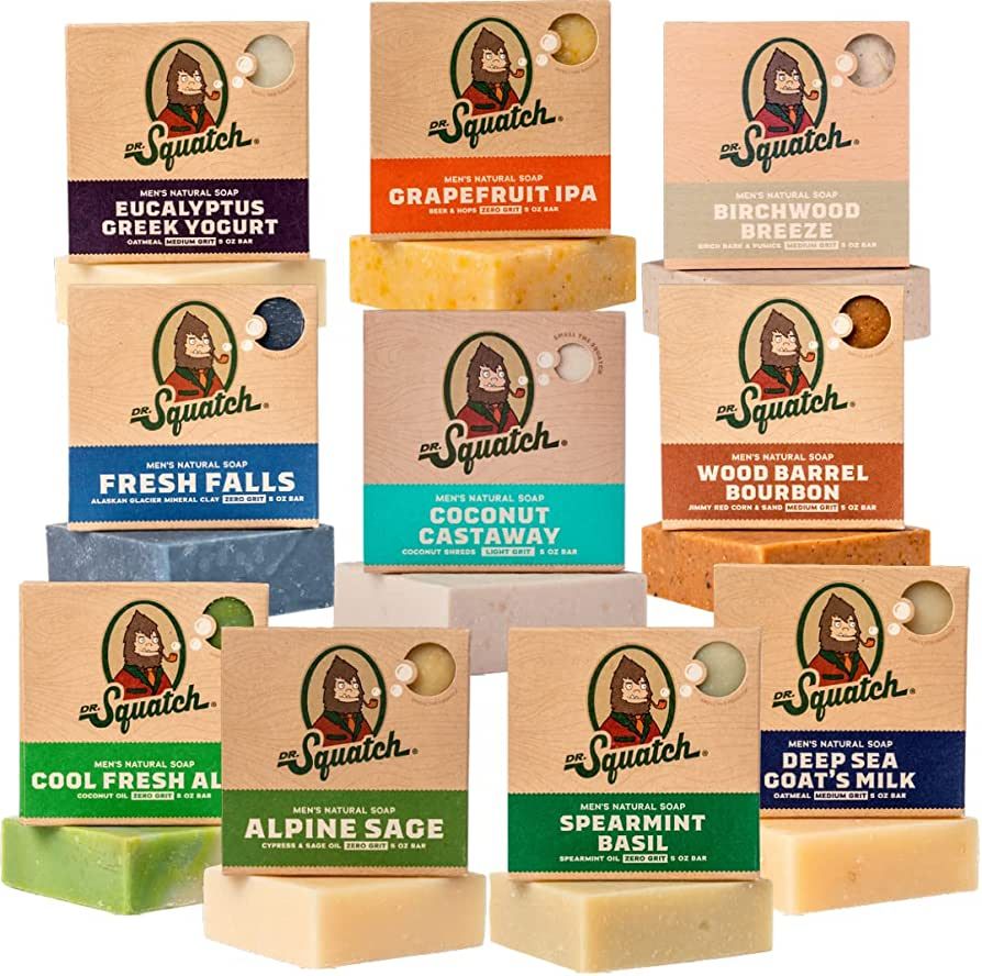 Dr. Squatch Men's Soap Gift Set (10 Bars) – NEW Coconut Castaway, Wood Barrel Bourbon, Fresh Fa... | Amazon (US)