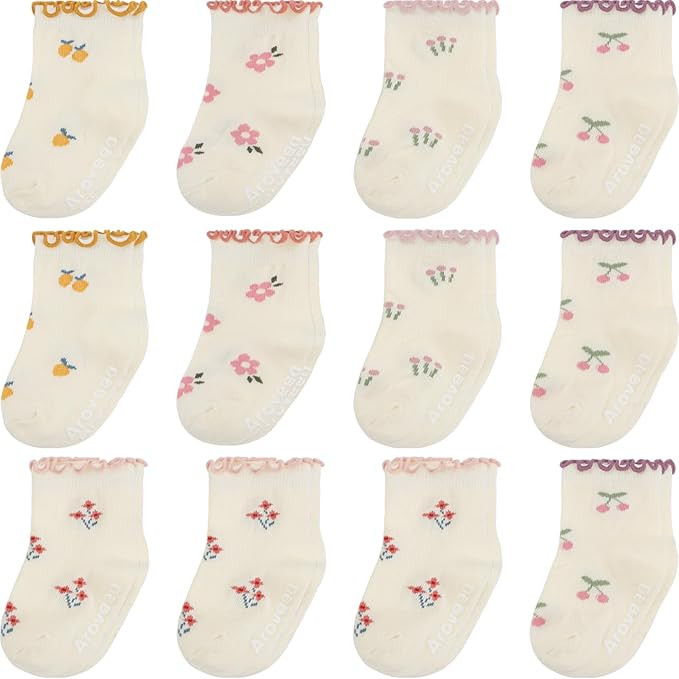 Non Slip Grip Ankle Baby Socks 12 Pack for Toddler Boys and Girls Kids Infant Baby Cute Cotton So... | Amazon (US)
