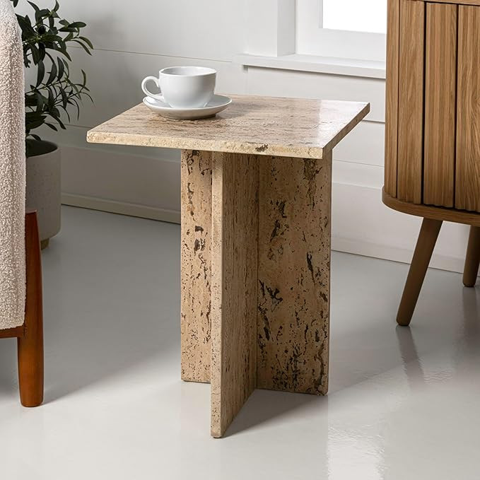 JONATHAN Y MTB1104B Cecil 18.5" Contemporary Natural Marble Handmade T-Shaped End Table, Side Tab... | Amazon (US)