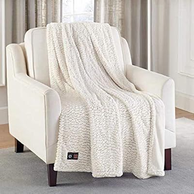 Brookstone Luxurious Electric Heated Throw 4-Heat Settings Easy One Touch Built-in Remote (Ivory) | Amazon (US)