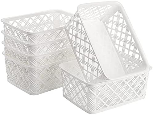 Dicunoy Set of 6 White Plastic Baskets, Storage Bins for Organizing, Small Stackable Woven Storag... | Amazon (US)