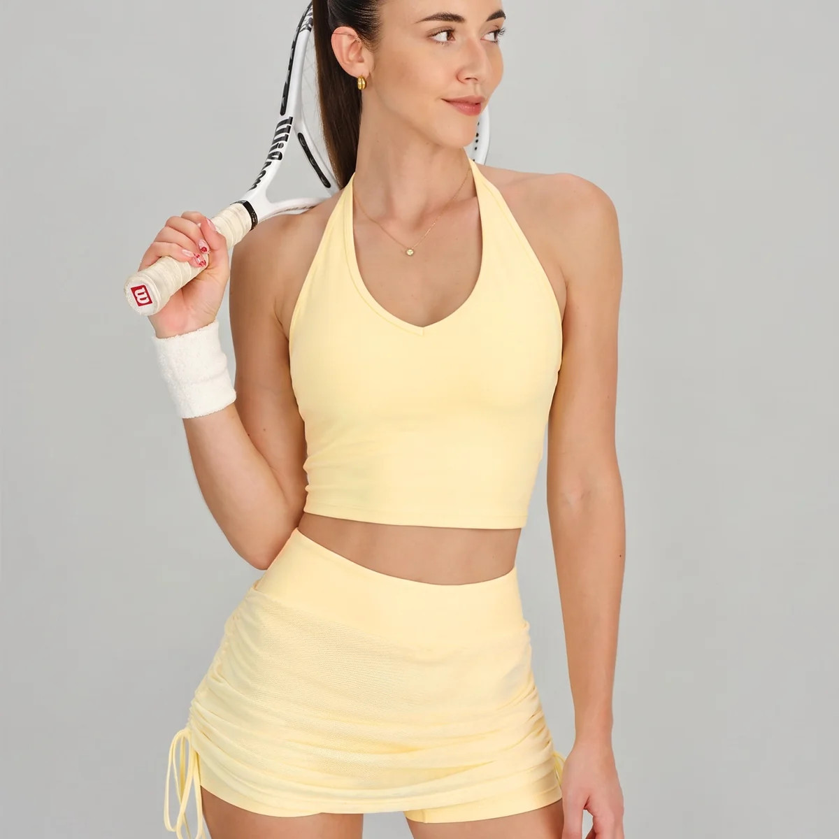 Light Yellow Halter Open Back Tank Top & Reviews - Light Yellow - Sustainable Yoga Tops | BERLOOK | BERLOOK