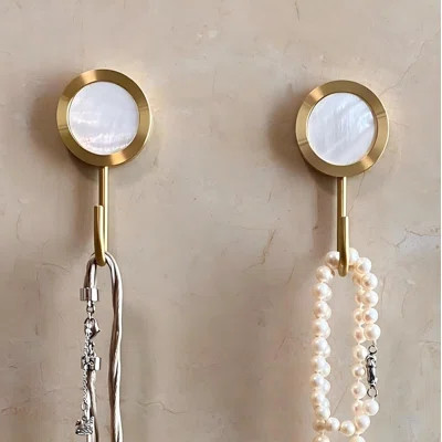 Solid Brass Decorative Wall Hooks, Holds Up To 4 Lb, Damage Free Self-Adhesive No Tools Hole Free Wall Mount, Shining Gold Fancy Hooks(Seashell White– | Wayfair North America