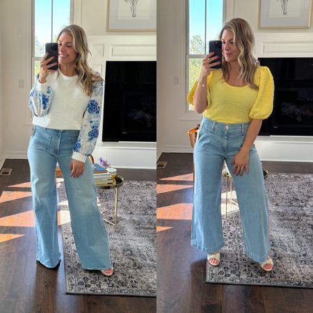 What I ordered from Anthropologie! Loving this wide leg denim for spring! I wore the sweater on the left to church and it was a big hit! 

Small in floral top
M in yellow
29 in both denim (but I recommend  sizing down 1)  

Anthropologie, anthropologie fashion, trending fashion, spring looks, spring sweater, wide leg denim, puff sleeve shirt 

#LTKSeasonal #LTKstyletip