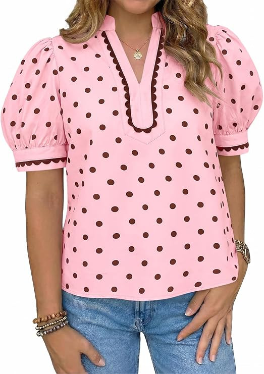 Tankaneo Womens Puff Sleeve Floral Blouse Tops Summer Dressy Casual V Neck Shirts Color Block Loo... | Amazon (US)