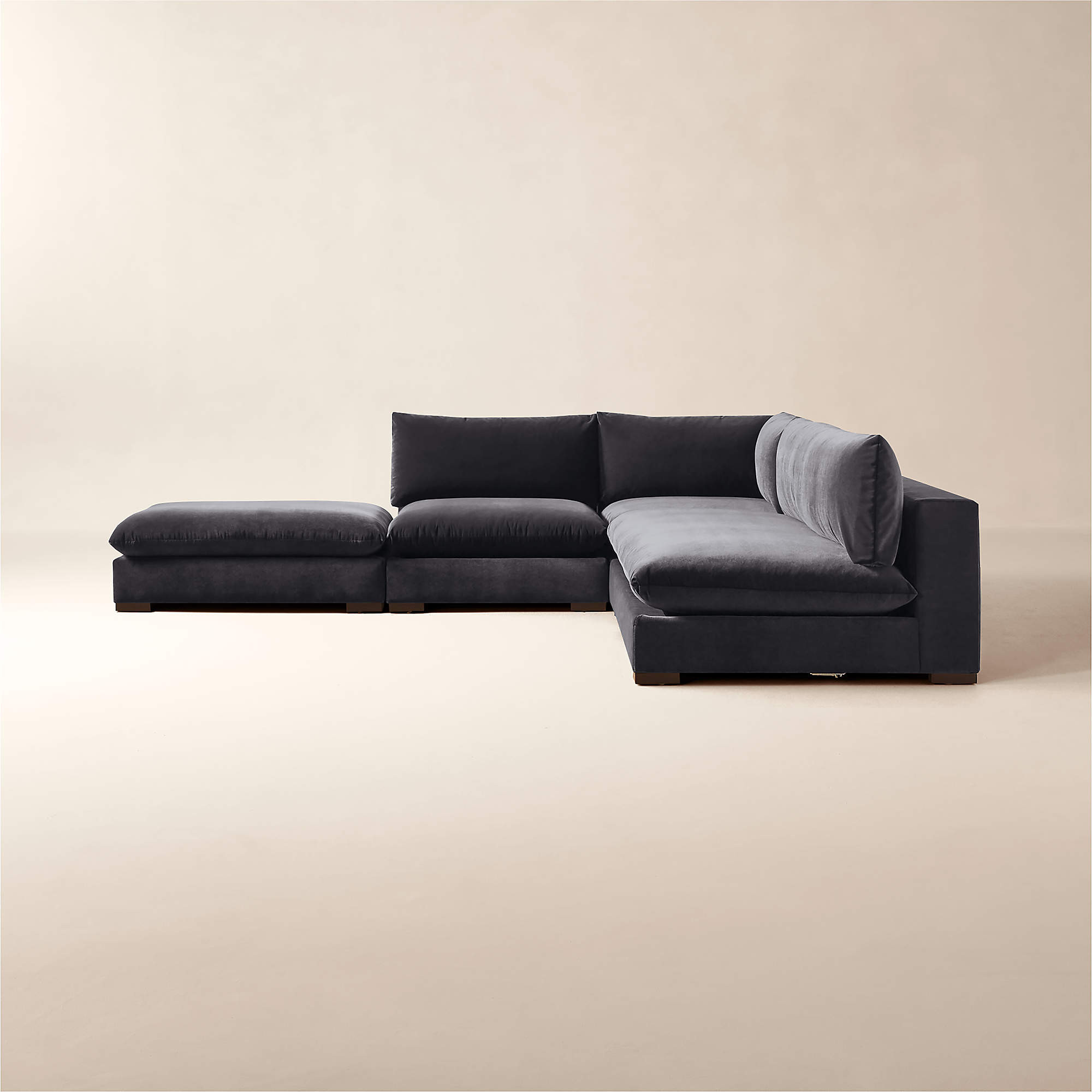 Deseo 4-Piece Modular Charcoal Grey Performance Velvet Sectional Sofa with Loveseat | CB2 | CB2