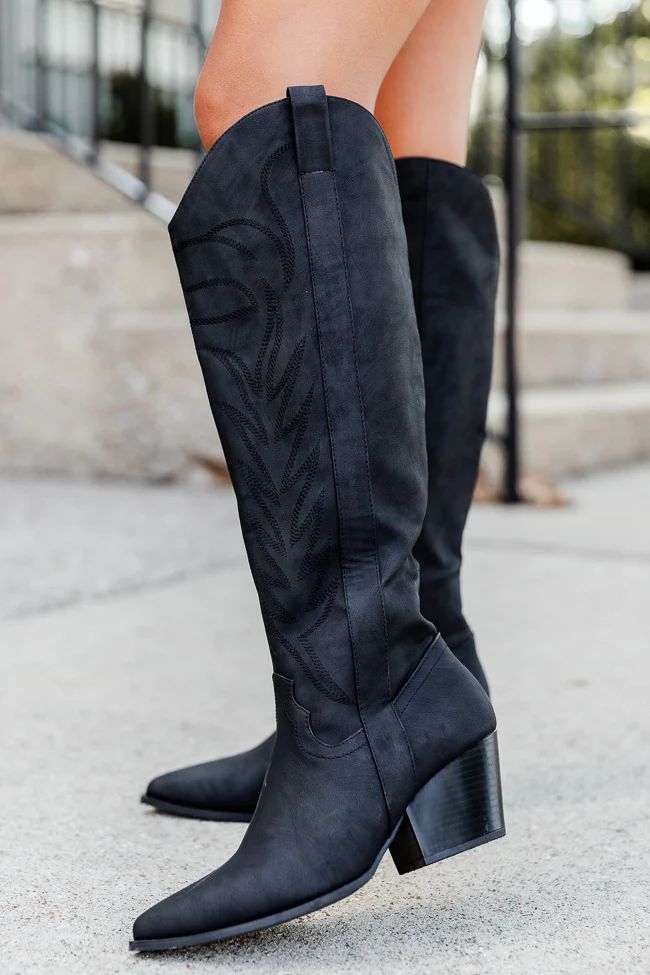 Shania Black Tall Cowboy Boot | Pink Lily