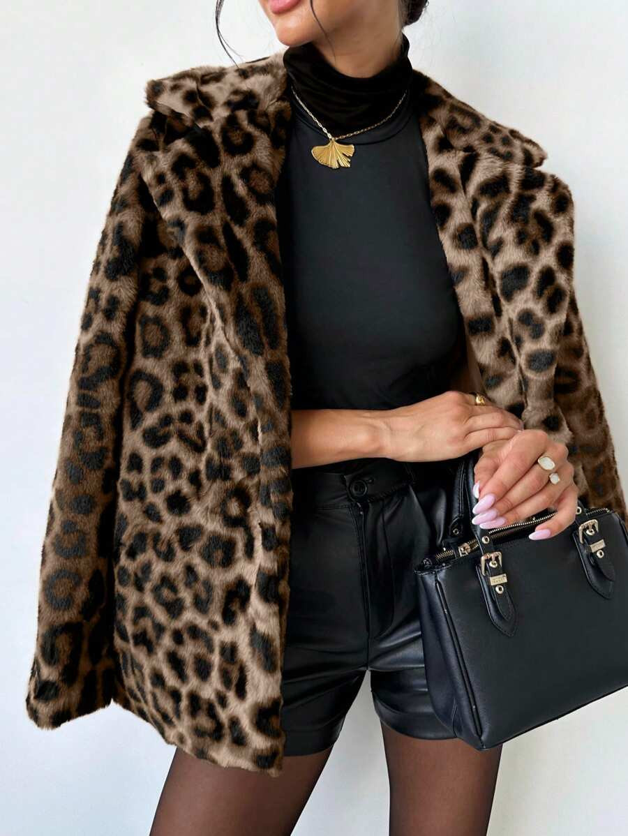 Firerie Women's Vintage "Mob Wife" Style Leopard Print Faux Fur Coat, Autumn/Winter | SHEIN