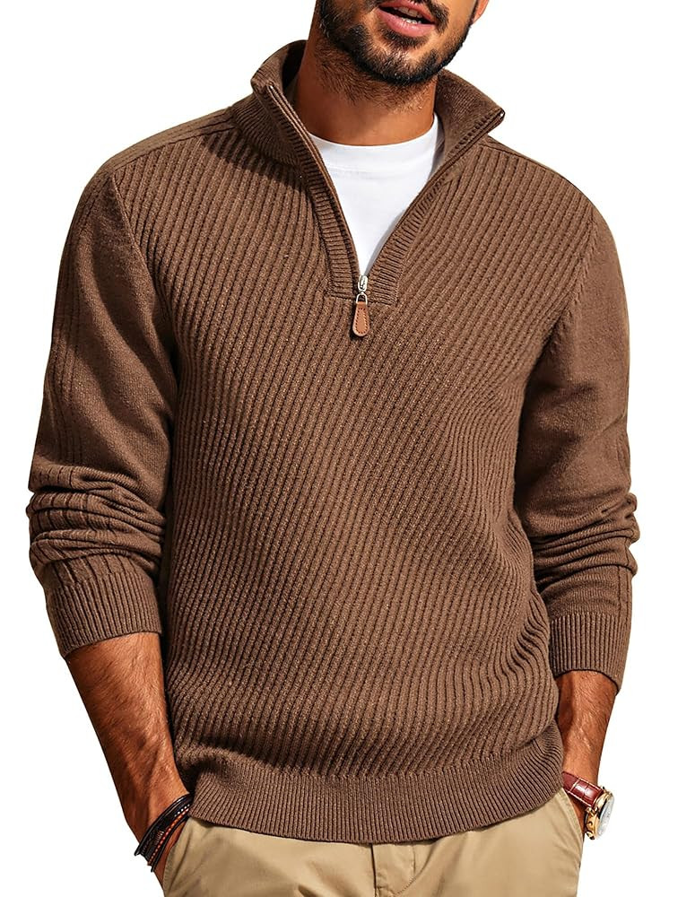 PJ PAUL JONES Mens Quarter Zip Pullover Sweaters Casual Slim Fit Knit Texture Sweater | Amazon (US)