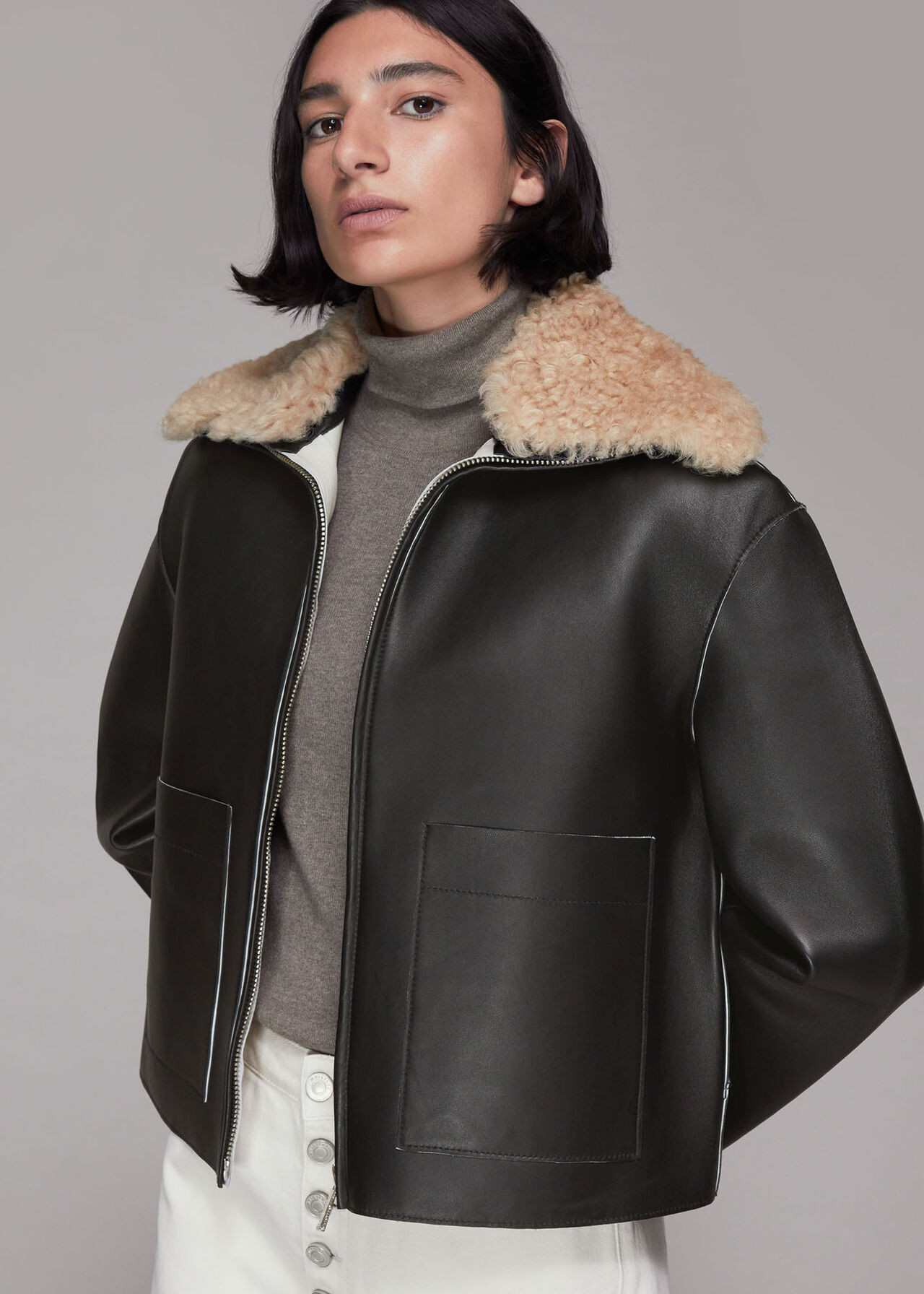 Bonded Shearling Collar Jacket | Whistles