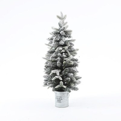 Luxen Home 3-ft Frasier Fir Pre-lit Traditional Slim Flocked White Artificial Christmas Tree with... | Lowe's