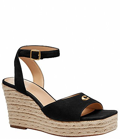COACH Suede Signature Logo Platform Espadrille Wedge Sandals - 6 | Dillard's