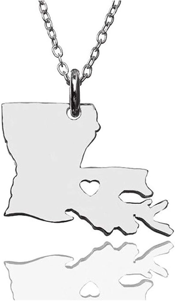 Art Attack Stainless Steel I Love Louisiana Necklace, Born On The Bayou, Pelican Heart State Map ... | Amazon (US)