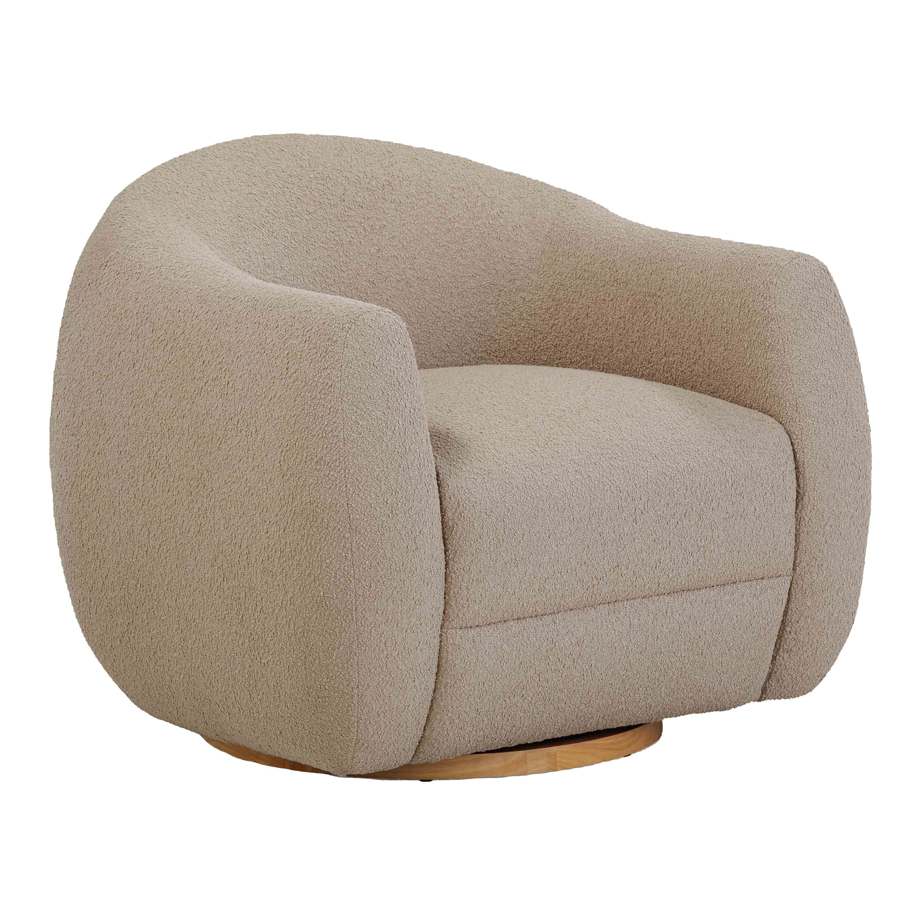 Fredo Boucle Art Deco Curved Upholstered Swivel Chair | World Market