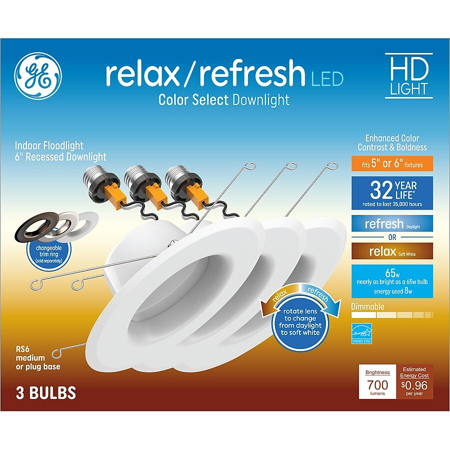 GE Relax/Refresh White 5-in or 6-in 700-Lumen Switchable Round Dimmable LED Canned Recessed Downl... | Lowe's