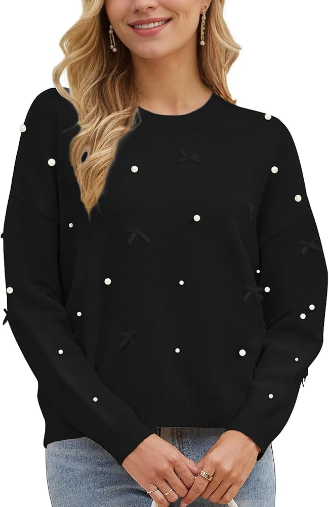 Kedera Fall Sweaters for Women Long Sleeve Crewneck Knit Embellished Bow Tops Loose Fit Y2K Casua... | Amazon (US)