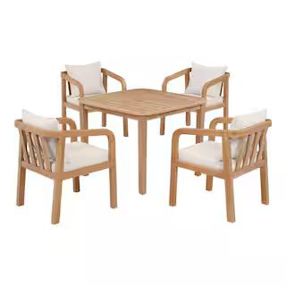 Orleans 5-Piece Eucalyptus Outdoor Dining Set with CushionGuard Almond Cushions | The Home Depot