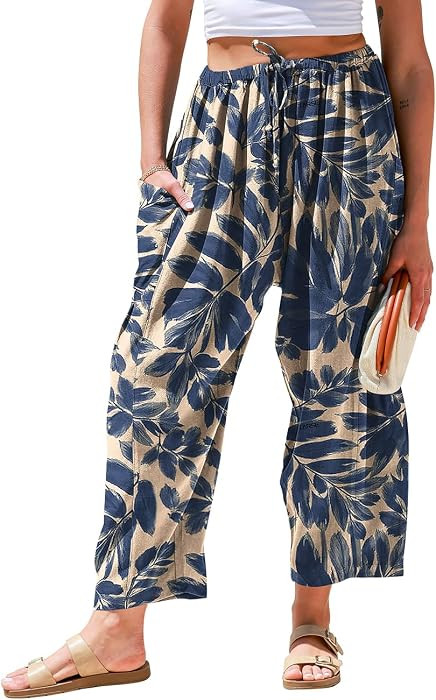 TARSE Womens Linen Wide Leg Pants Casual Loose Palazzo Harem Pants | Amazon (US)