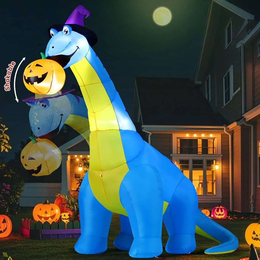 COMIN Halloween Inflatables Outdoor Decorations 10 FT Tall Dinosaurs Eating Pumpkin with Shake He... | Amazon (US)