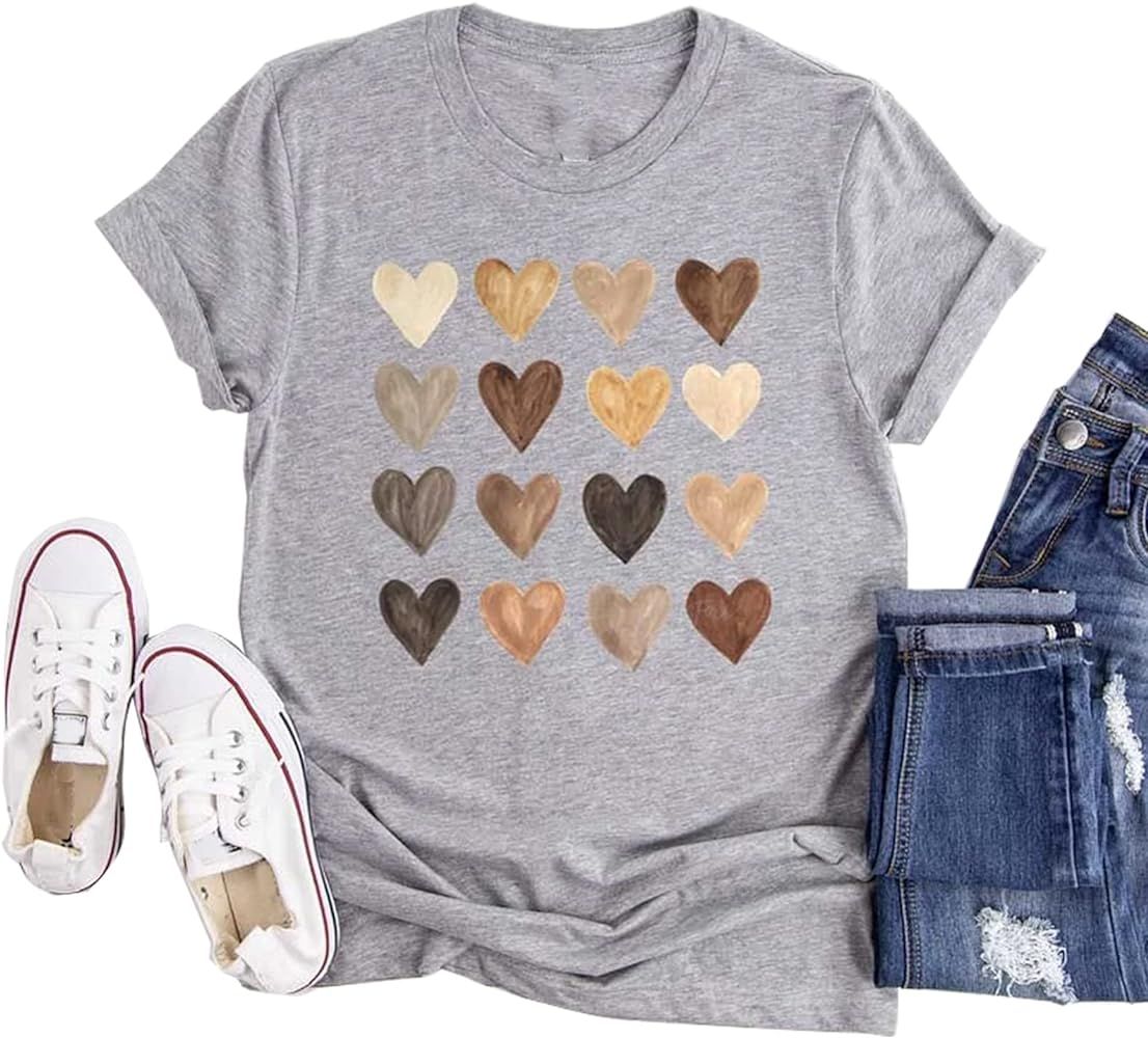 Womens Valentine Shirts Love Heart Graphic Tee T Shirts Teen Girls Cute Graphic T Shirts Tee Top | Amazon (US)