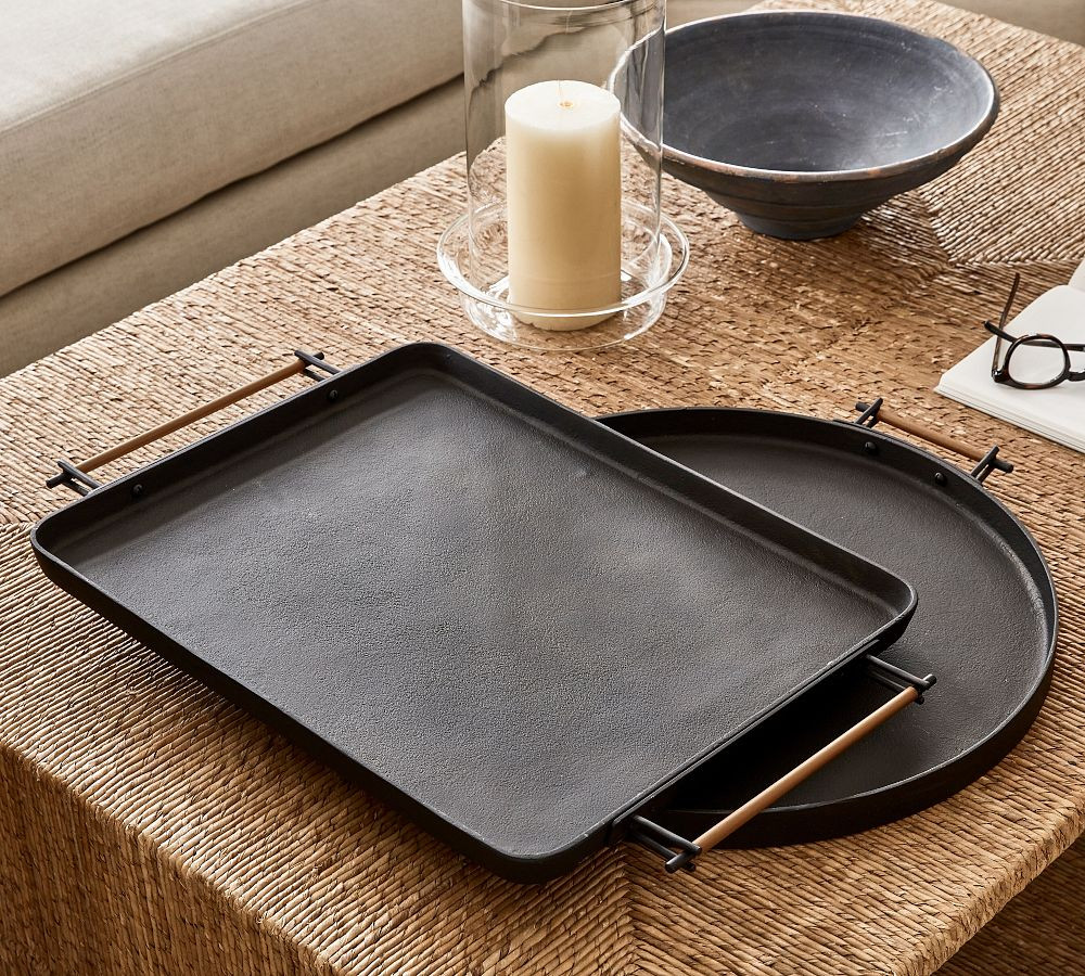 Handcrafted Beltic Brass &amp; Leather Tray | Pottery Barn (US)