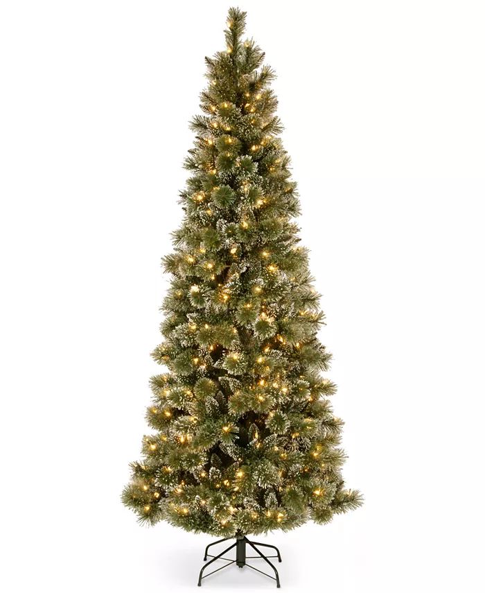 National Tree Company 7.5' Glittery Bristle Pine Slim Hinged Christmas Tree with 600 White LED Li... | Macys (US)