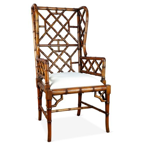 Chinoiserie Wingback Chair, Distressed Walnut | One Kings Lane