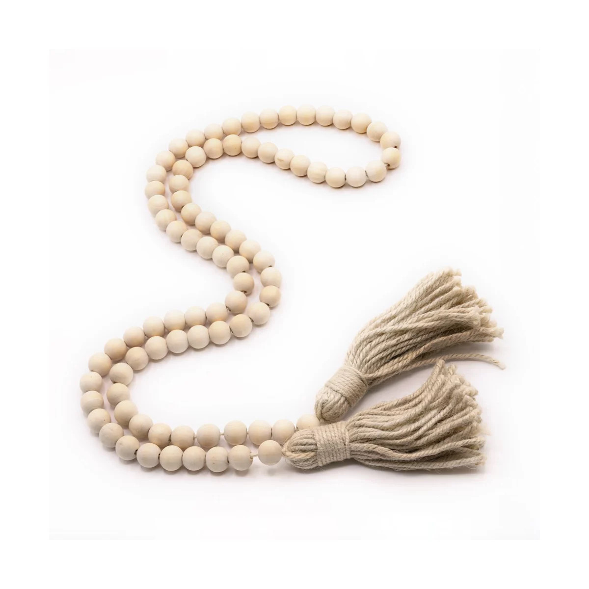 Ornativity Farmhouse Beads Wooden Garland Wood Prayer Bead Garland with Tassels Boho Rustic Accen... | Target